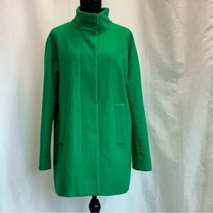 J. Crew Women's Vibrant Green Wool Blend Pea Coat Hidden Button Closure Sz 12